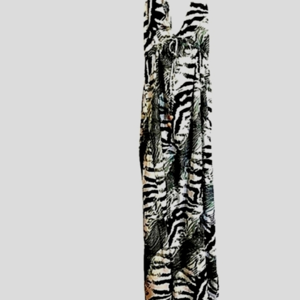 Blue Island 100% Cotton Tropical Print Boho Halter Maxi Dress with‎ Elastic Back